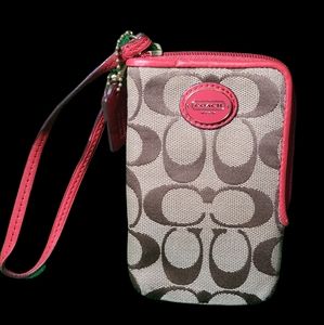 Coach Phone Pouch Khaki Red  Signature